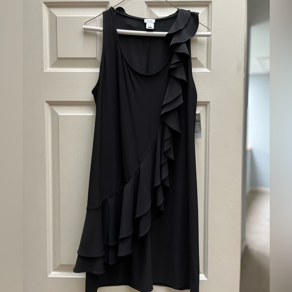 Cache Black Asymmetrical Ruffle Dress
